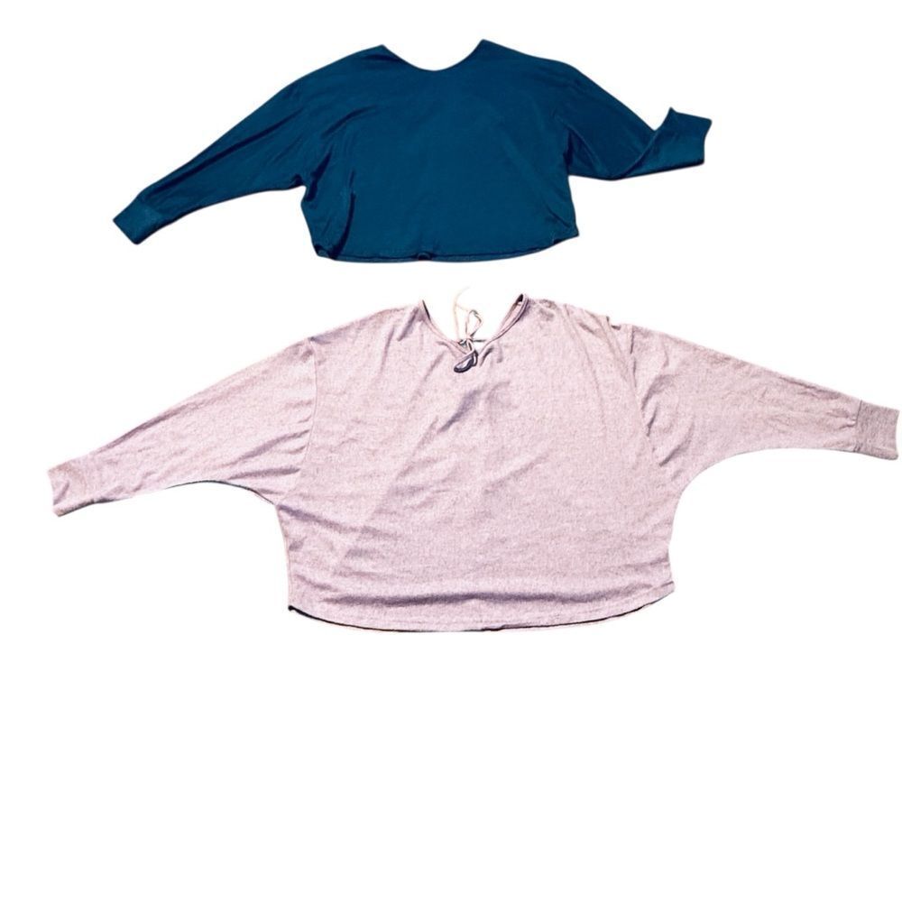 SHEIN Bundle of 2 Dolman Sleeve Tie Back Sweaters Dark Blue Lavender Size Large - Picture 5 of 11